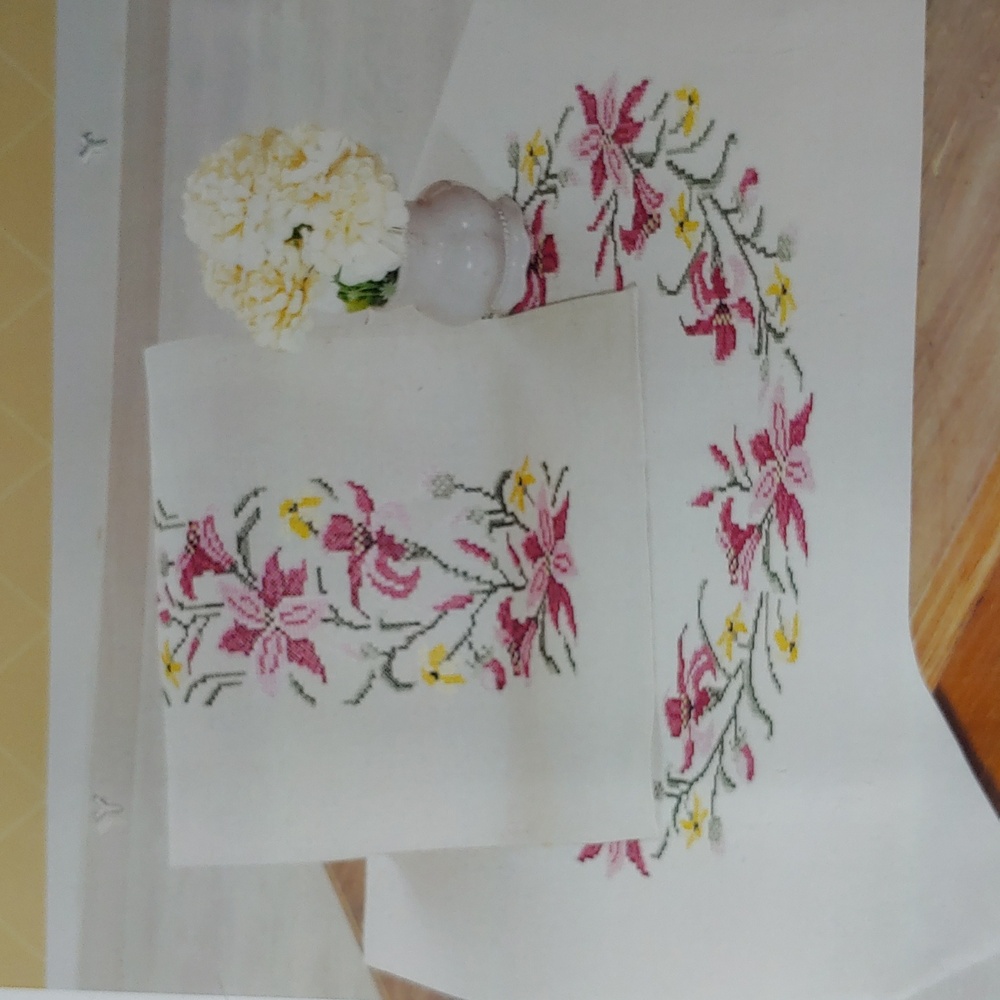 Herrschner's Petunia Table Topper Stamped Cross Stitch